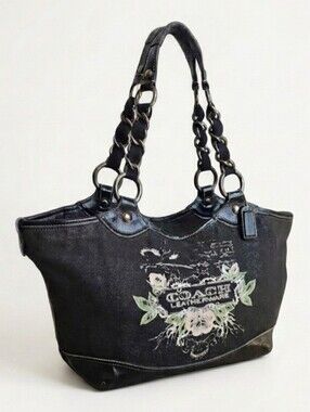 COACH Rare Ltd Ed Vintage Y2K Tattoo Carriage Tote 13661 Black